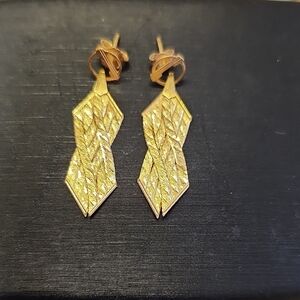 14K Gold Vintage Elegant Solid Gold Braided Herringbone Dangle Pierced Earrings